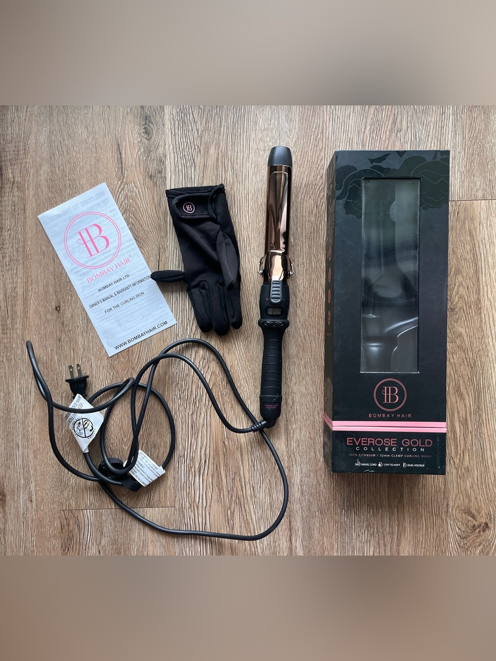 Bombay Hair Everose Gold Collection 32 mm curling wand with glove